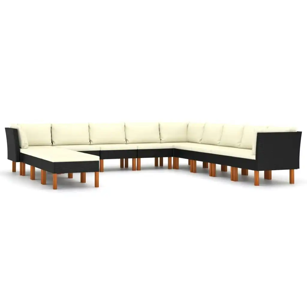 12 Piece Garden Lounge Set with Cushions Poly Rattan Black 3059746