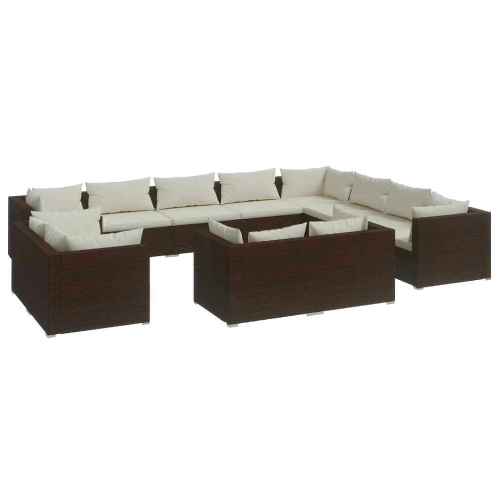 12 Piece Garden Lounge Set with Cushions Brown Poly Rattan 3102890