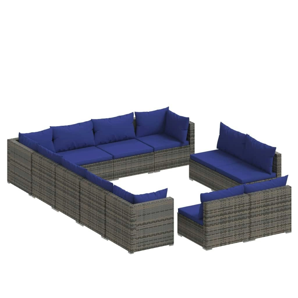 12 Piece Garden Lounge Set with Cushions Grey Poly Rattan 3102846