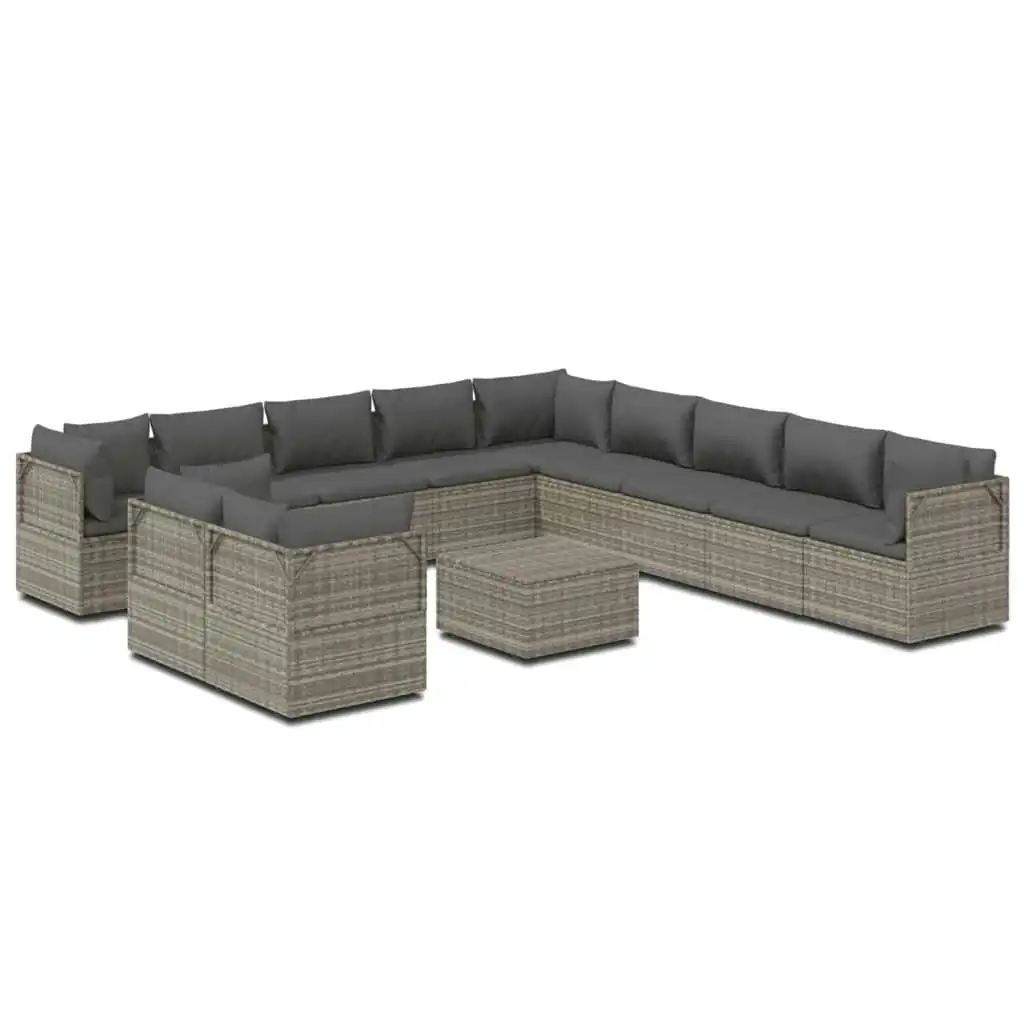 12 Piece Garden Lounge Set with Cushions Grey Poly Rattan 3157455