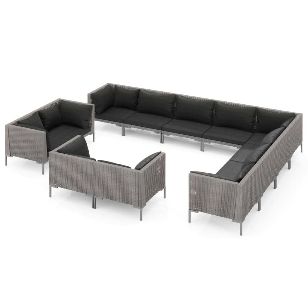 12 Piece Garden Lounge Set with Cushions Poly Rattan Dark Grey 3099904