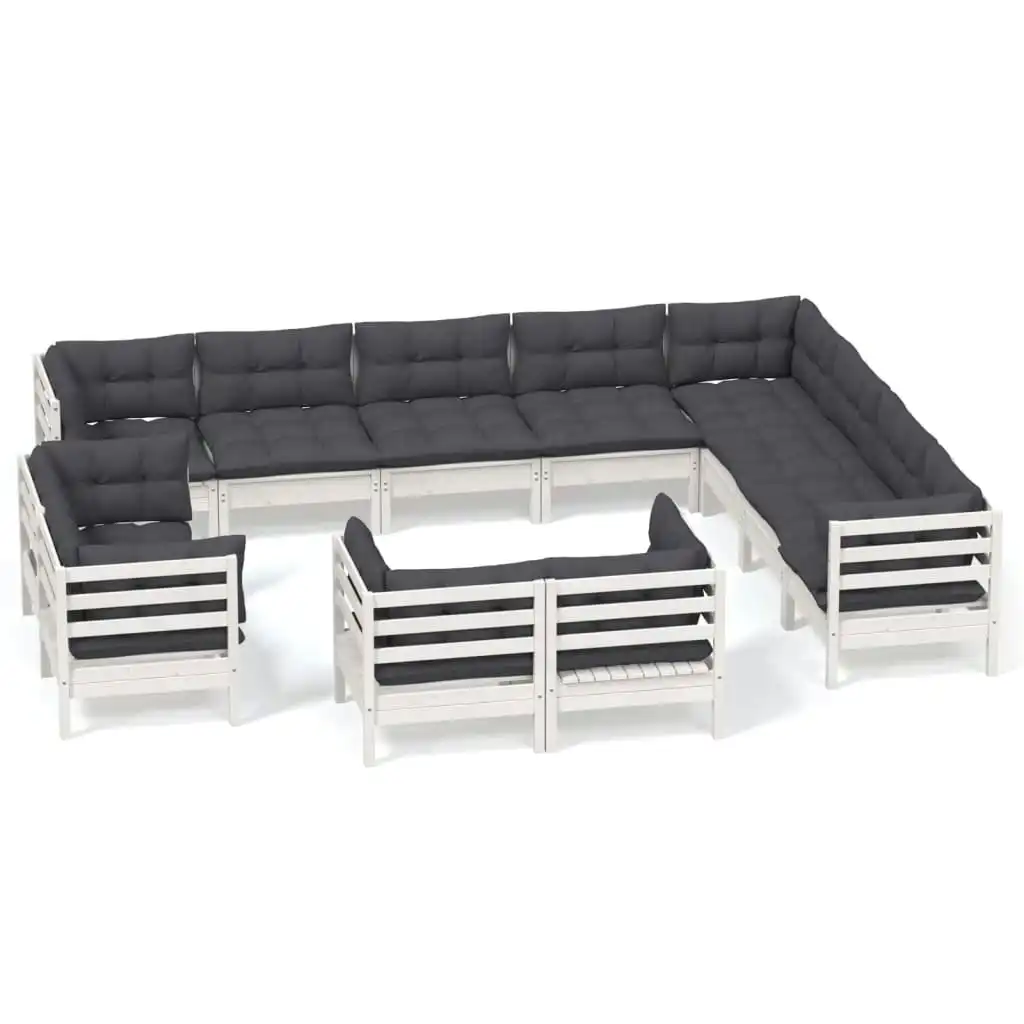 12 Piece Garden Lounge Set with Cushions White Solid Pinewood 3096948