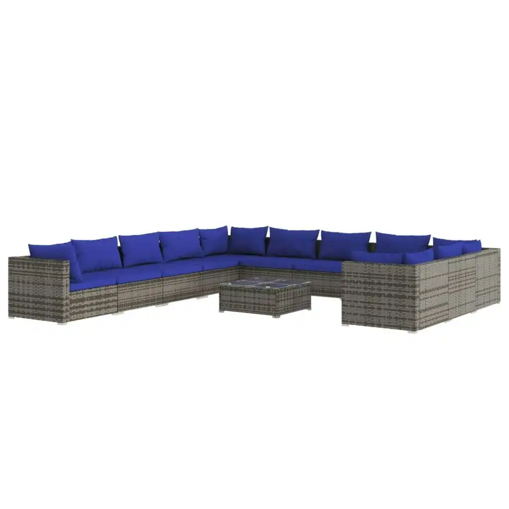 12 Piece Garden Lounge Set with Cushions Poly Rattan Grey 3102822