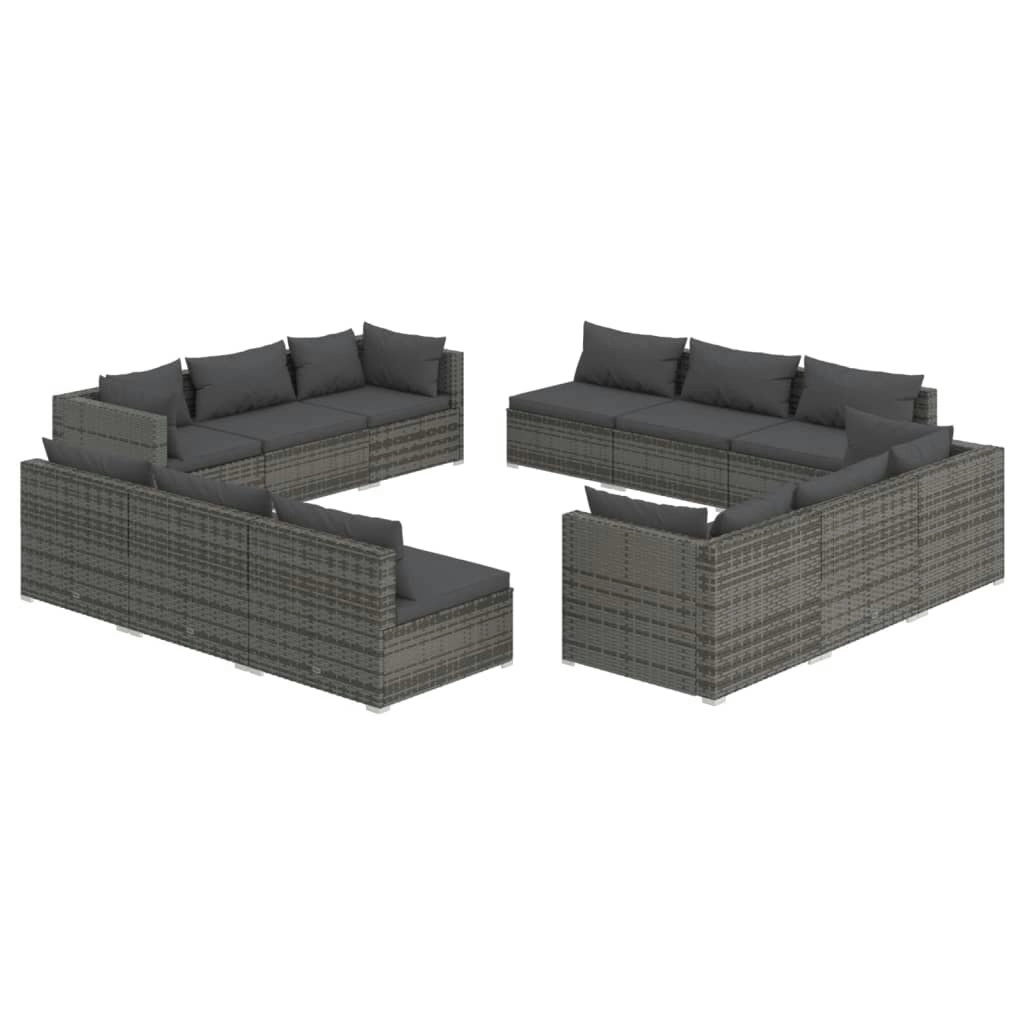 12 Piece Garden Lounge Set with Cushions Poly Rattan Grey 3101589