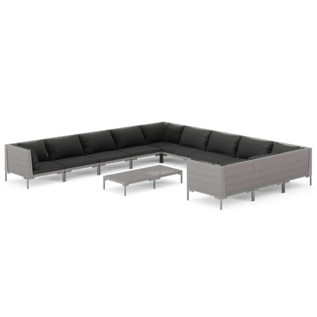 12 Piece Garden Lounge Set with Cushions Poly Rattan Dark Grey 3099917