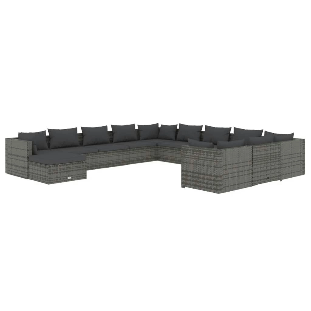 12 Piece Garden Lounge Set with Cushions Poly Rattan Grey 3102733