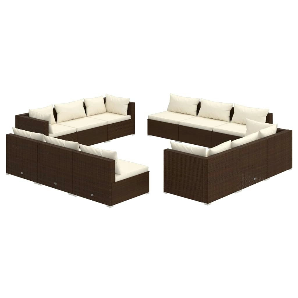 12 Piece Garden Lounge Set with Cushions Poly Rattan Brown 3101586