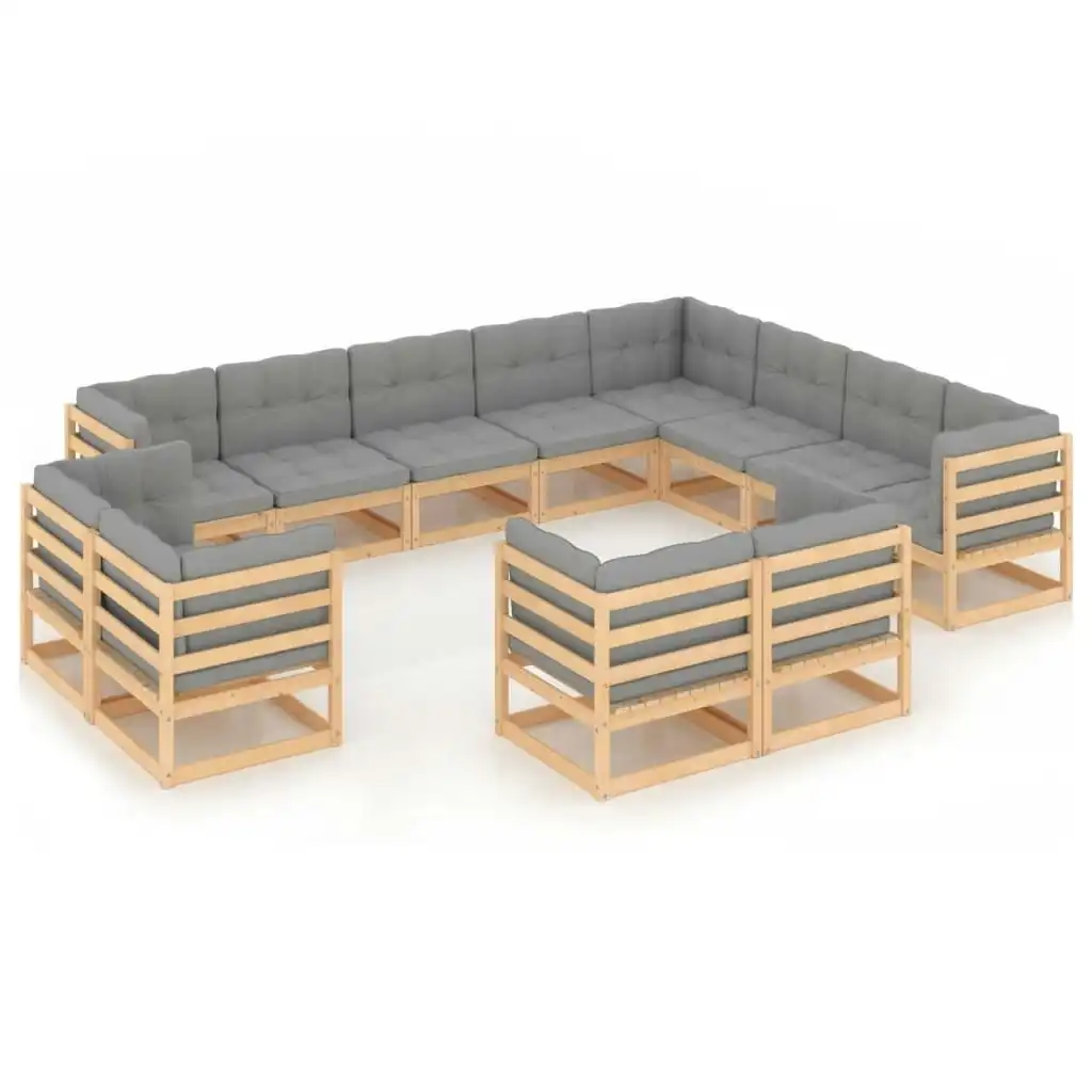 12 Piece Garden Lounge Set with Cushions Solid Pinewood 3077004