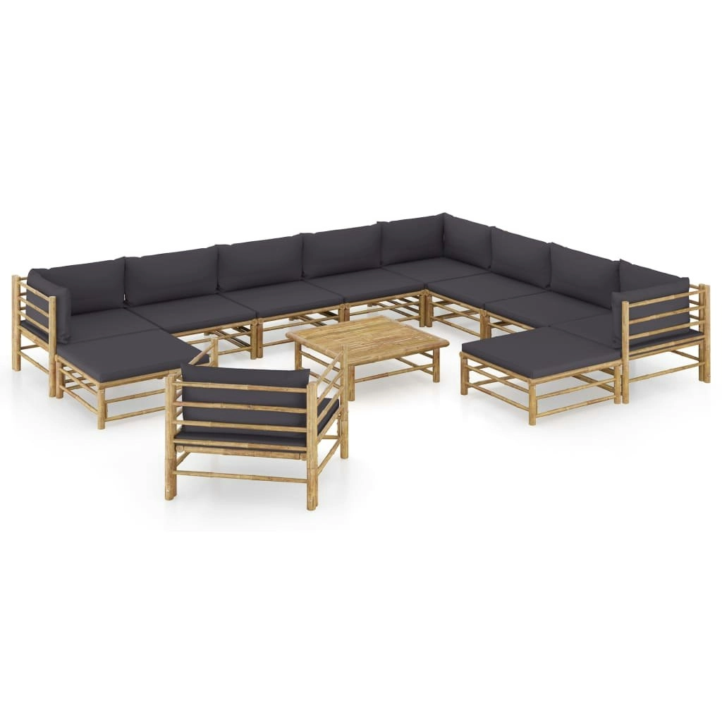 12 Piece Garden Lounge Set with Dark Grey Cushions Bamboo 3058226