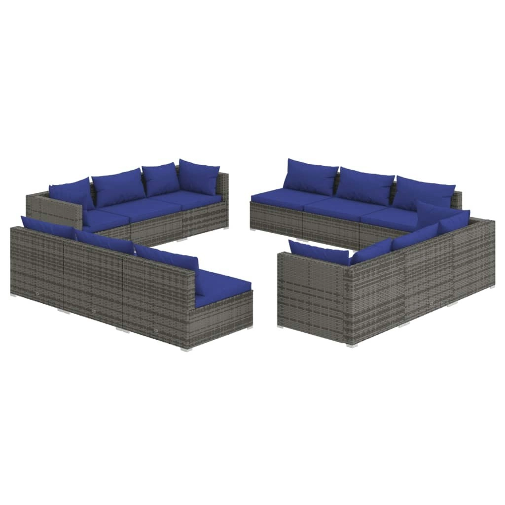 12 Piece Garden Lounge Set with Cushions Poly Rattan Grey 3101590