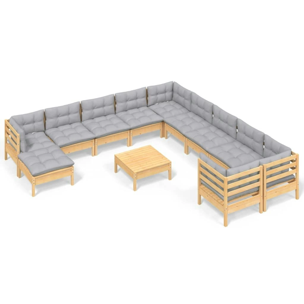 12 Piece Garden Lounge Set with Grey Cushions Pinewood 3097060