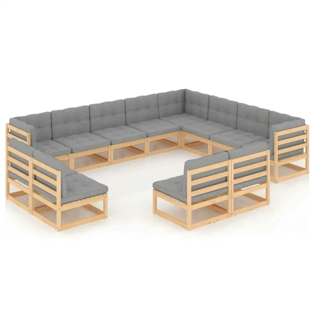 12 Piece Garden Lounge Set with Cushions Solid Pinewood 3076944