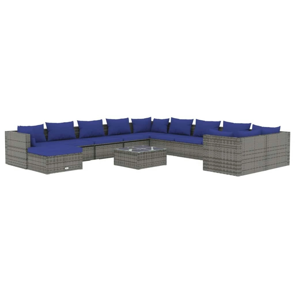 12 Piece Garden Lounge Set with Cushions Poly Rattan Grey 3102726