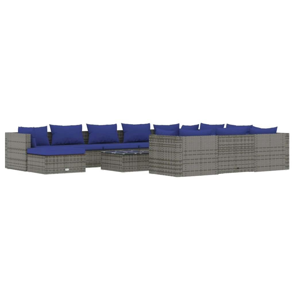 12 Piece Garden Lounge Set with Cushions Poly Rattan Grey 3102718