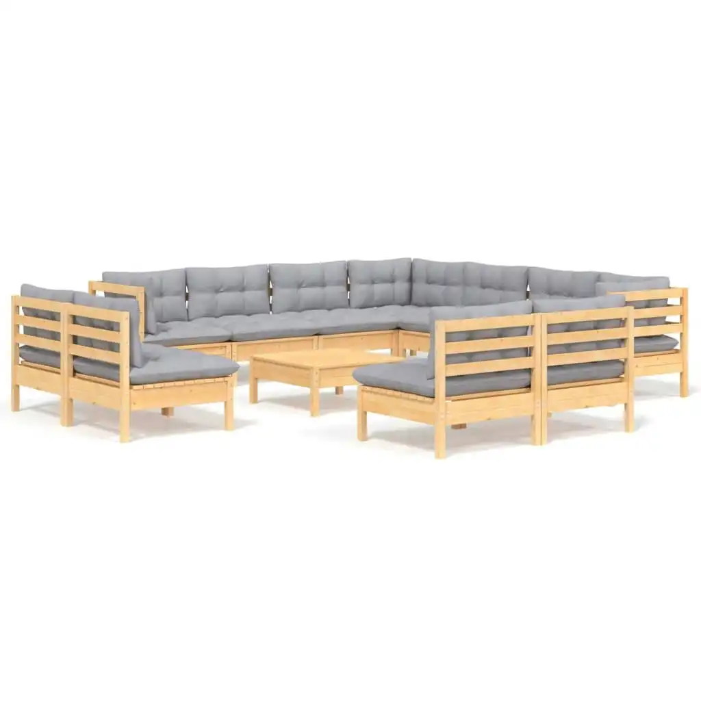 12 Piece Garden Lounge Set with Grey Cushions Solid Pinewood 3096868