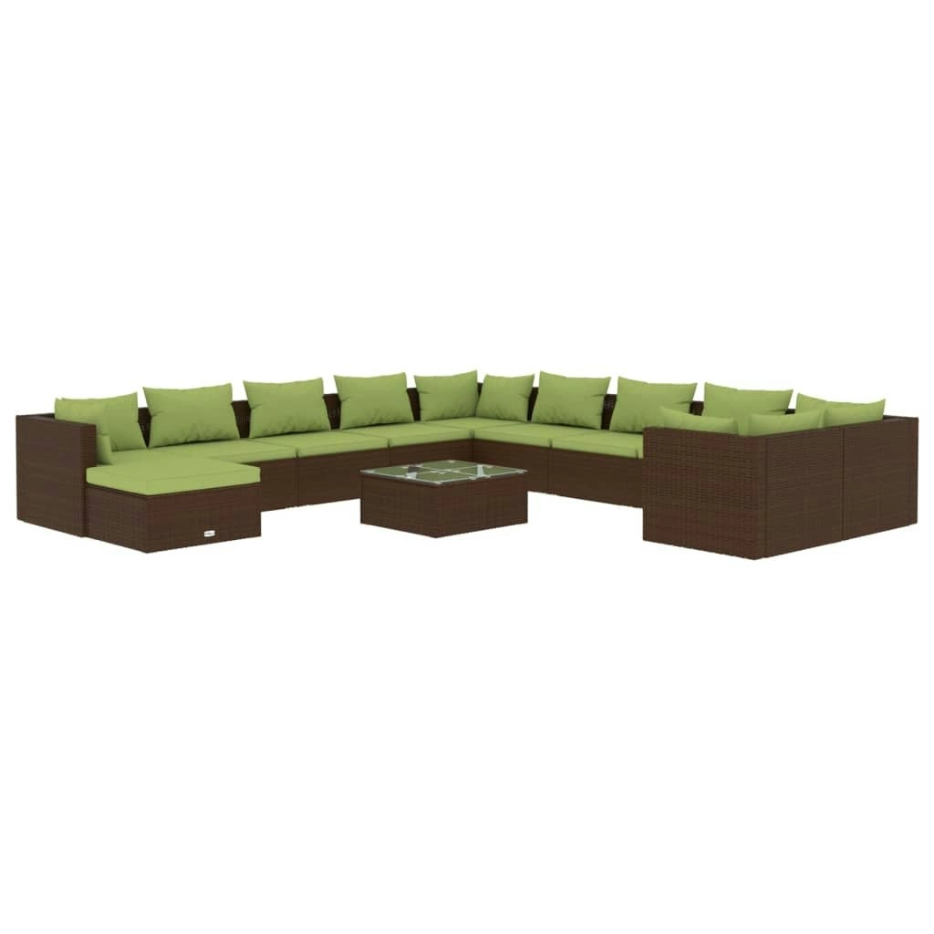 12 Piece Garden Lounge Set with Cushions Poly Rattan Brown 3102724