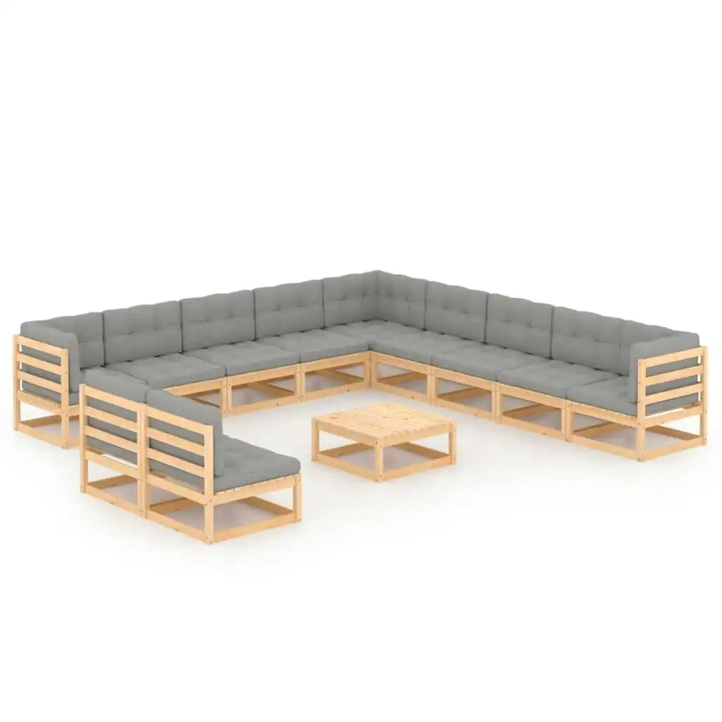 12 Piece Garden Lounge Set with Cushions Solid Pinewood 3076929