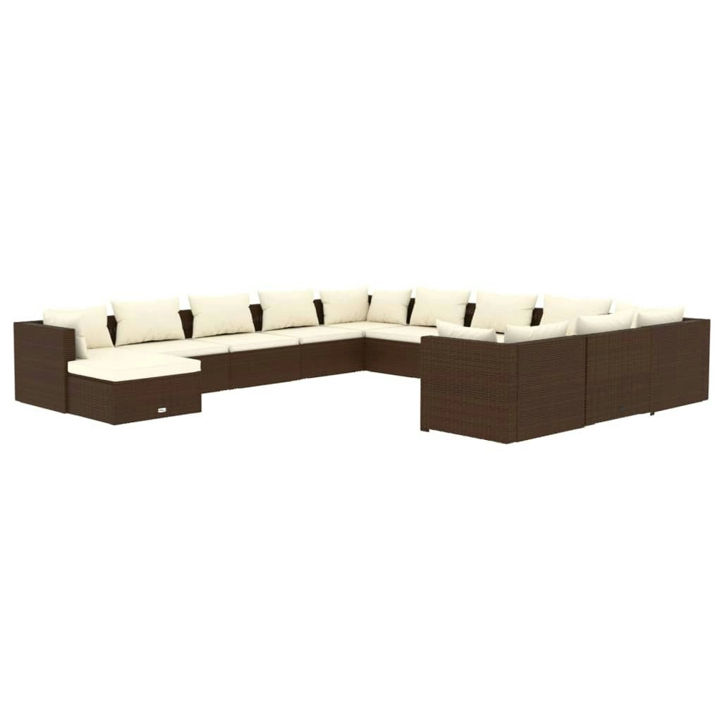 12 Piece Garden Lounge Set with Cushions Poly Rattan Brown 3102730