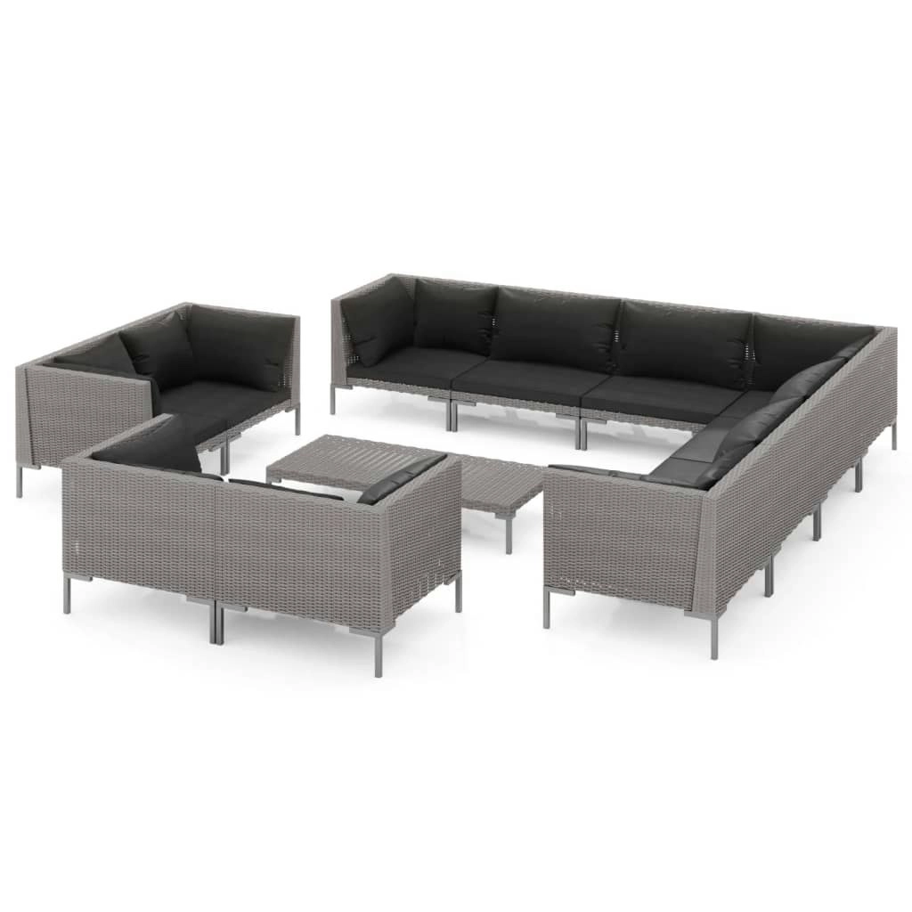 12 Piece Garden Lounge Set with Cushions Poly Rattan Dark Grey 3099903