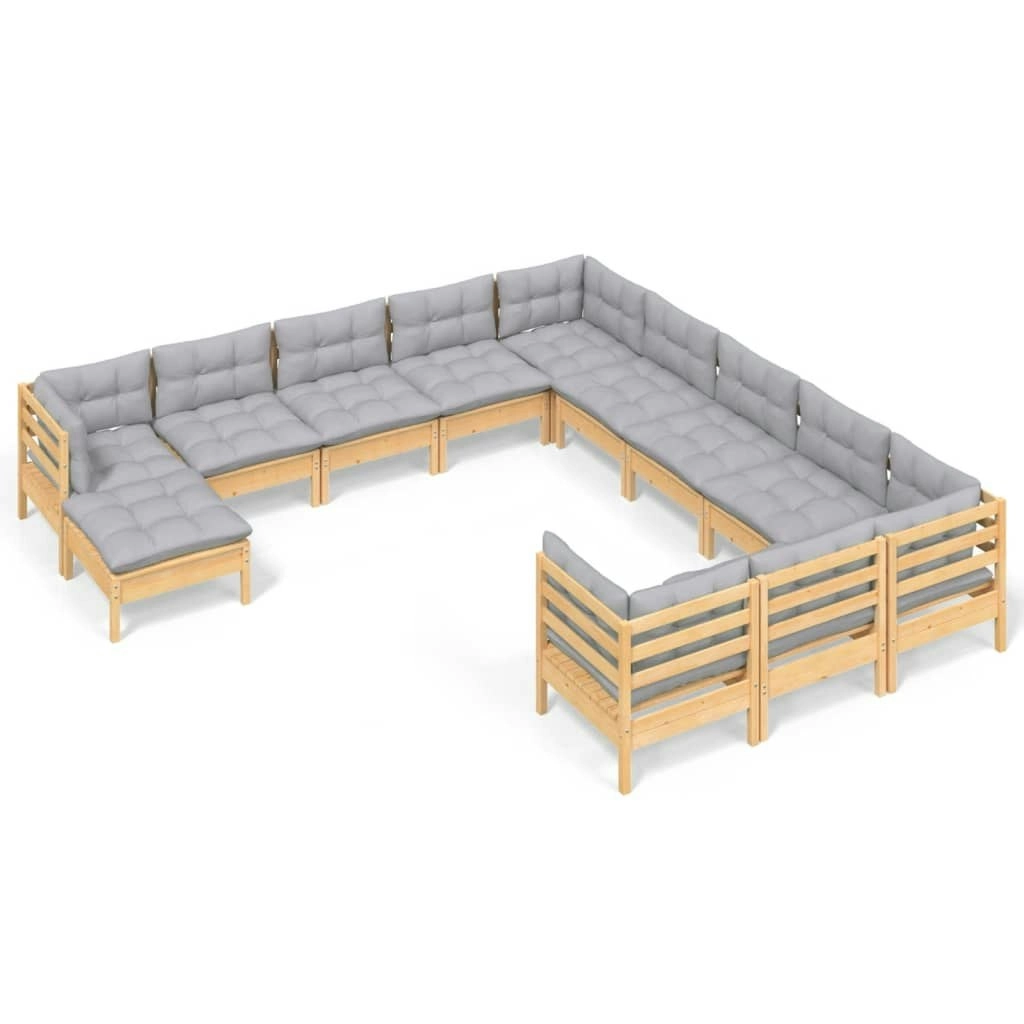 12 Piece Garden Lounge Set with Grey Cushions Pinewood 3097066