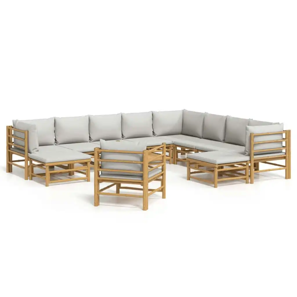 12 Piece Garden Lounge Set with Light Grey Cushions Bamboo 3155098