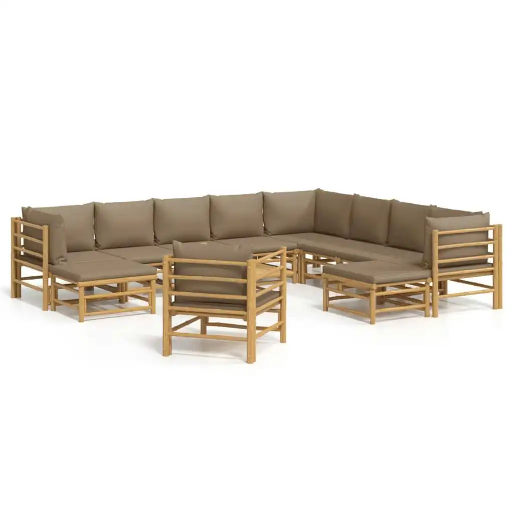 12 Piece Garden Lounge Set with Taupe Cushions  Bamboo 3155130