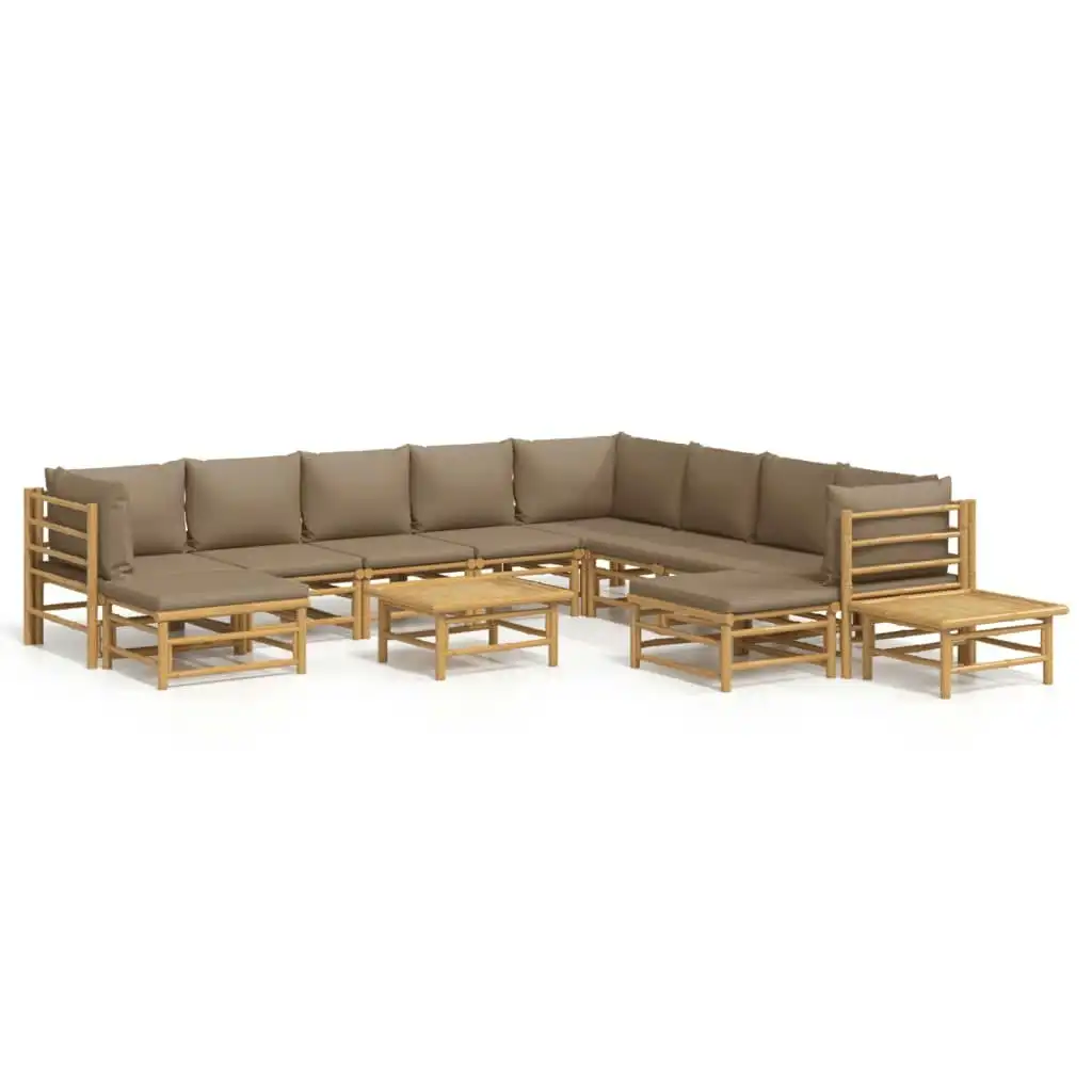 12 Piece Garden Lounge Set with Taupe Cushions  Bamboo 3155131