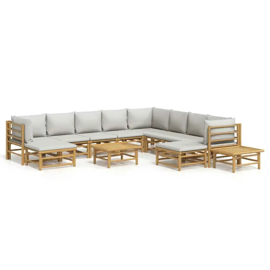 12 Piece Garden Lounge Set with Light Grey Cushions Bamboo 3155099