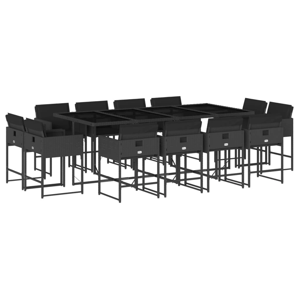 13 Piece Garden Dining Set with Cushions Black Poly Rattan 3211399