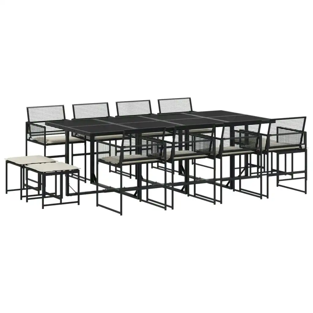 13 Piece Garden Dining Set with Cushions Black Poly Rattan 3295030