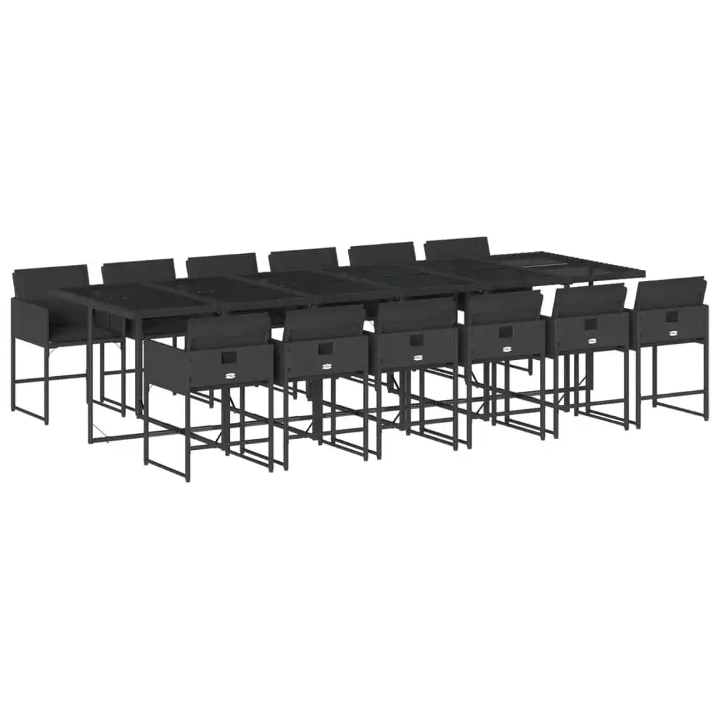 13 Piece Garden Dining Set with Cushions Black Poly Rattan 3211303