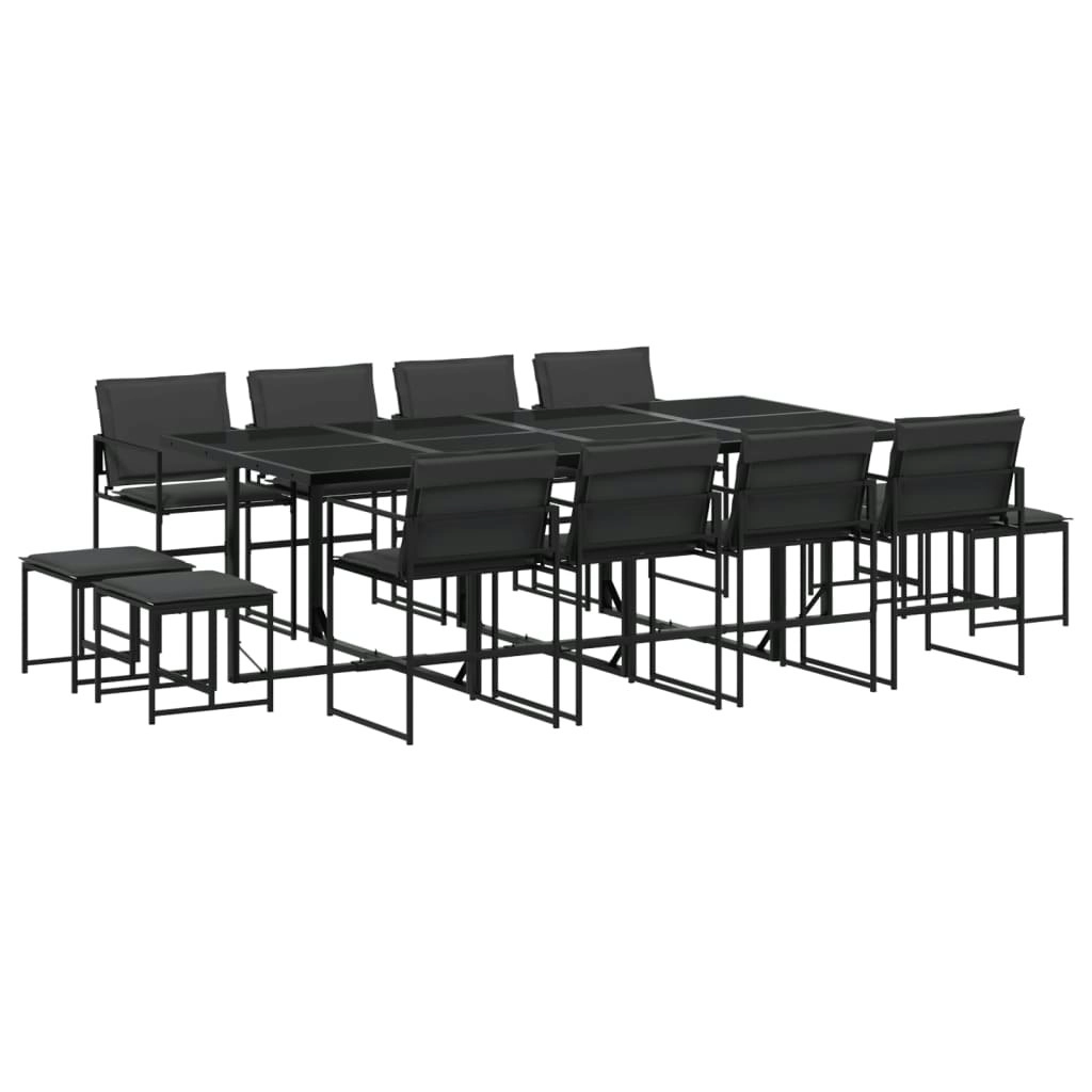 13 Piece Garden Dining Set with Cushions Black Textilene 3295085