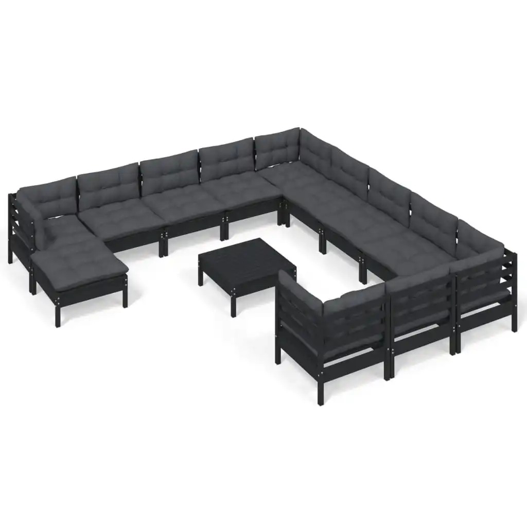 13 Piece Garden Lounge Set with Cushions Black Pinewood 3097077