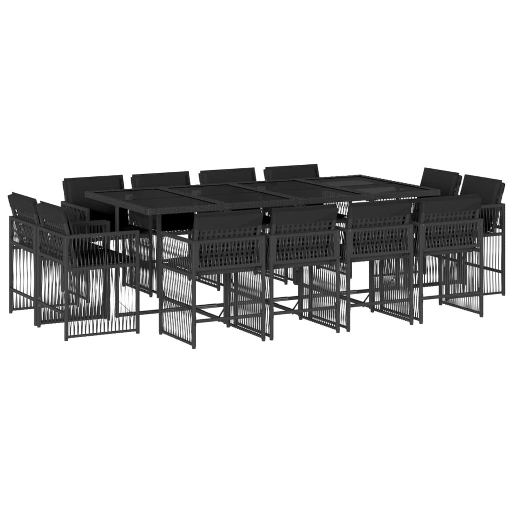 13 Piece Garden Dining Set with Cushions Black Poly Rattan 3211759