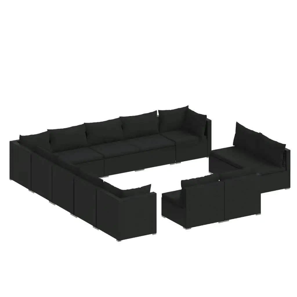 13 Piece Garden Lounge Set with Cushions Black Poly Rattan 3102856