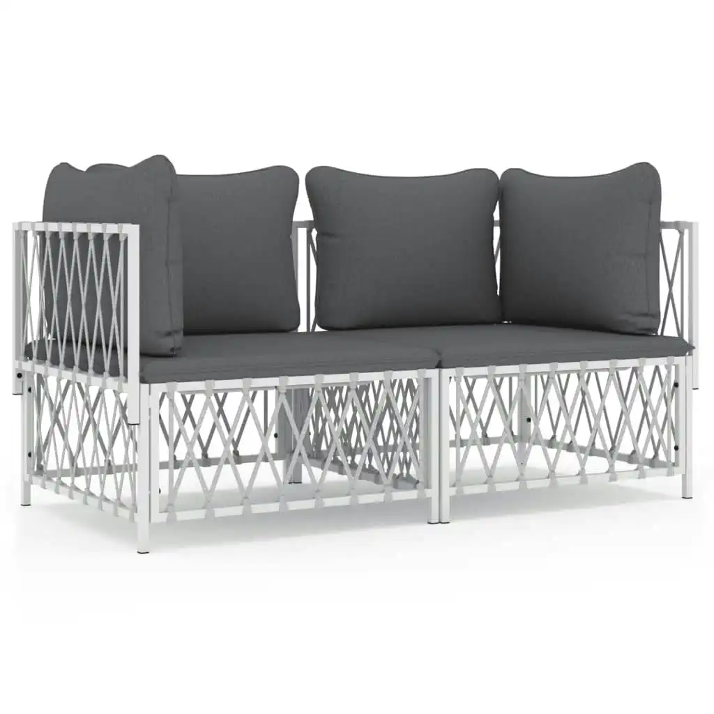 2 Piece Garden Lounge Set with Cushions White Steel 3186812