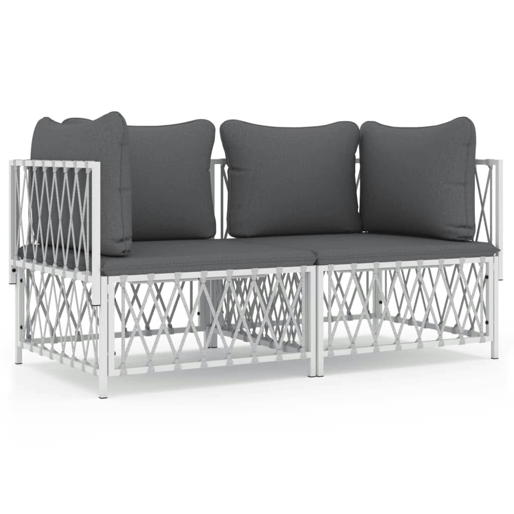 2 Piece Garden Lounge Set with Cushions White Steel 3186812