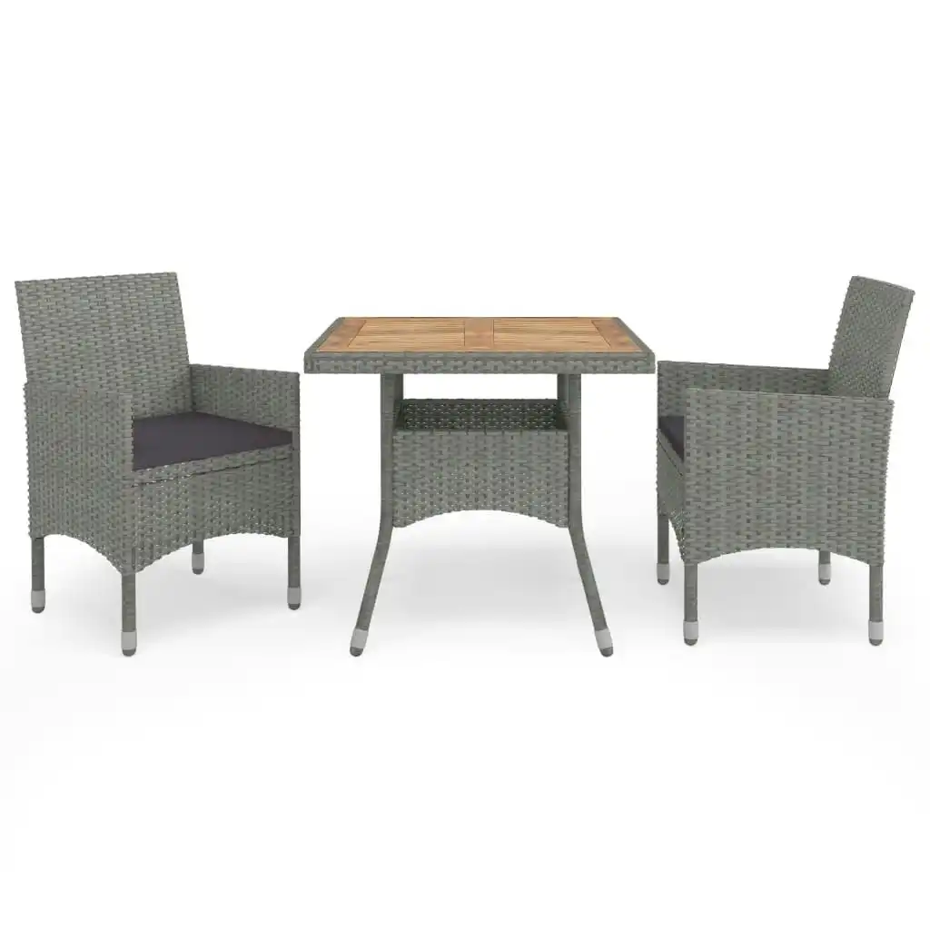 3 Piece Garden Dining Set Grey Poly Rattan and Acacia Wood 3058313