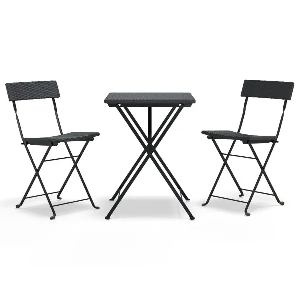 3 Piece Folding Bistro Set Black Poly Rattan 319989