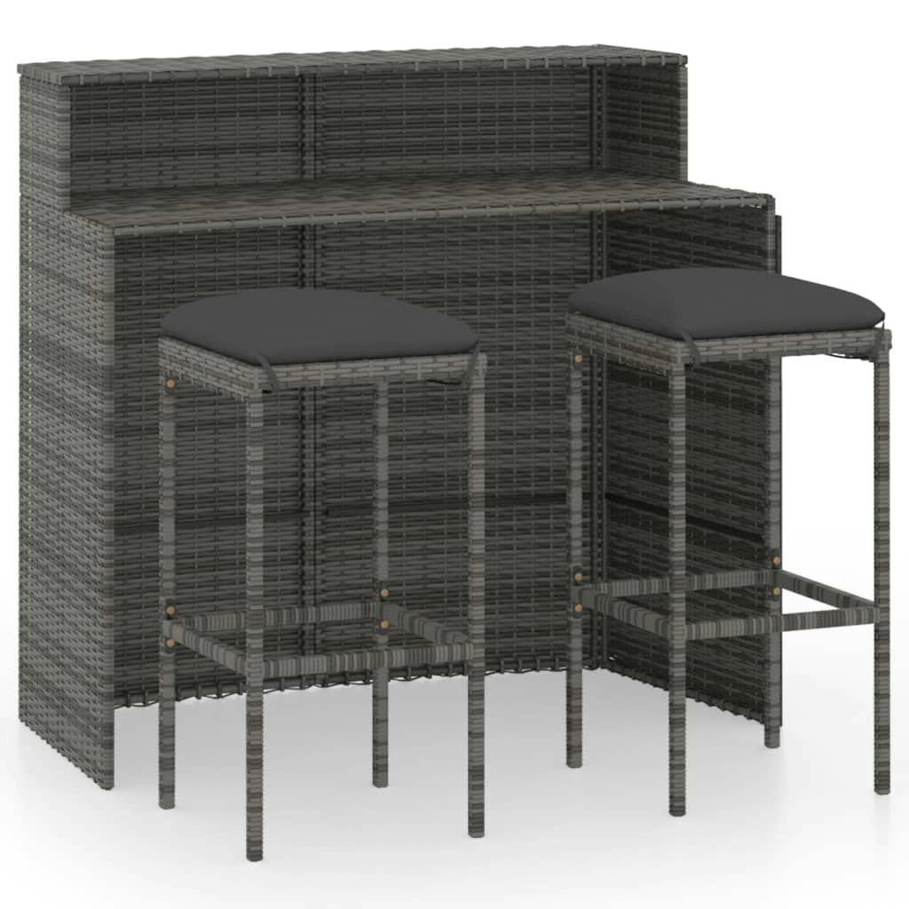 3 Piece Garden Bar Set with Cushions Grey 3064874