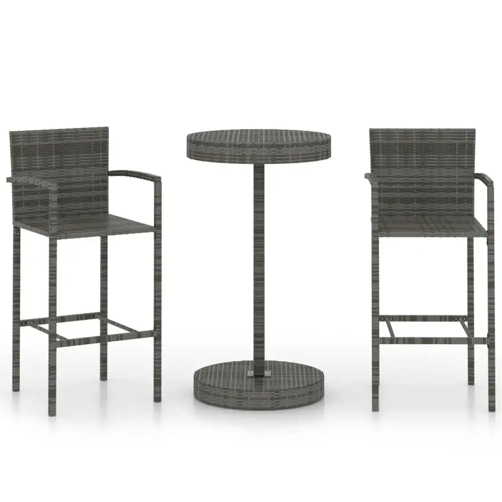 3 Piece Garden Bar Set Poly Rattan Grey 3064770