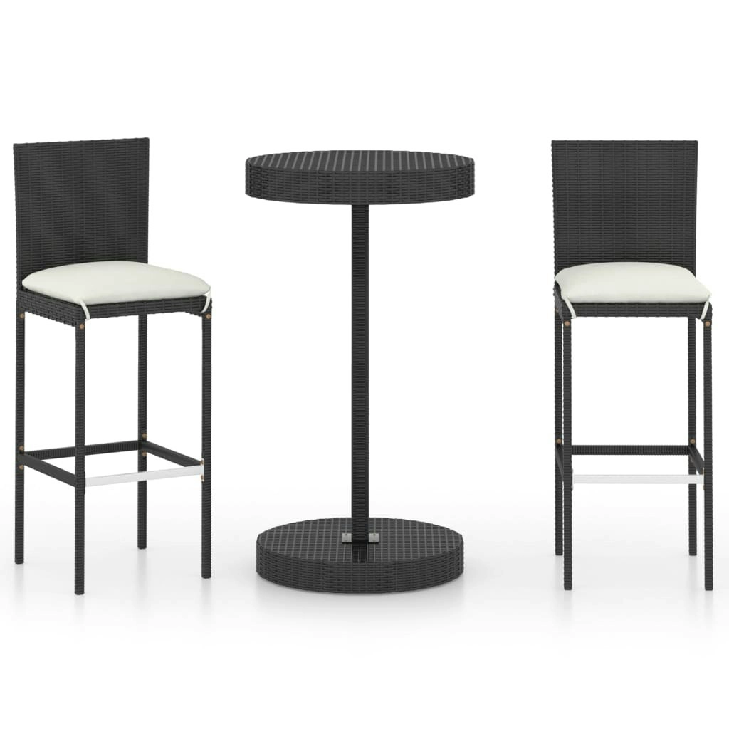 3 Piece Garden Bar Set with Cushions Poly Rattan Black 3064764