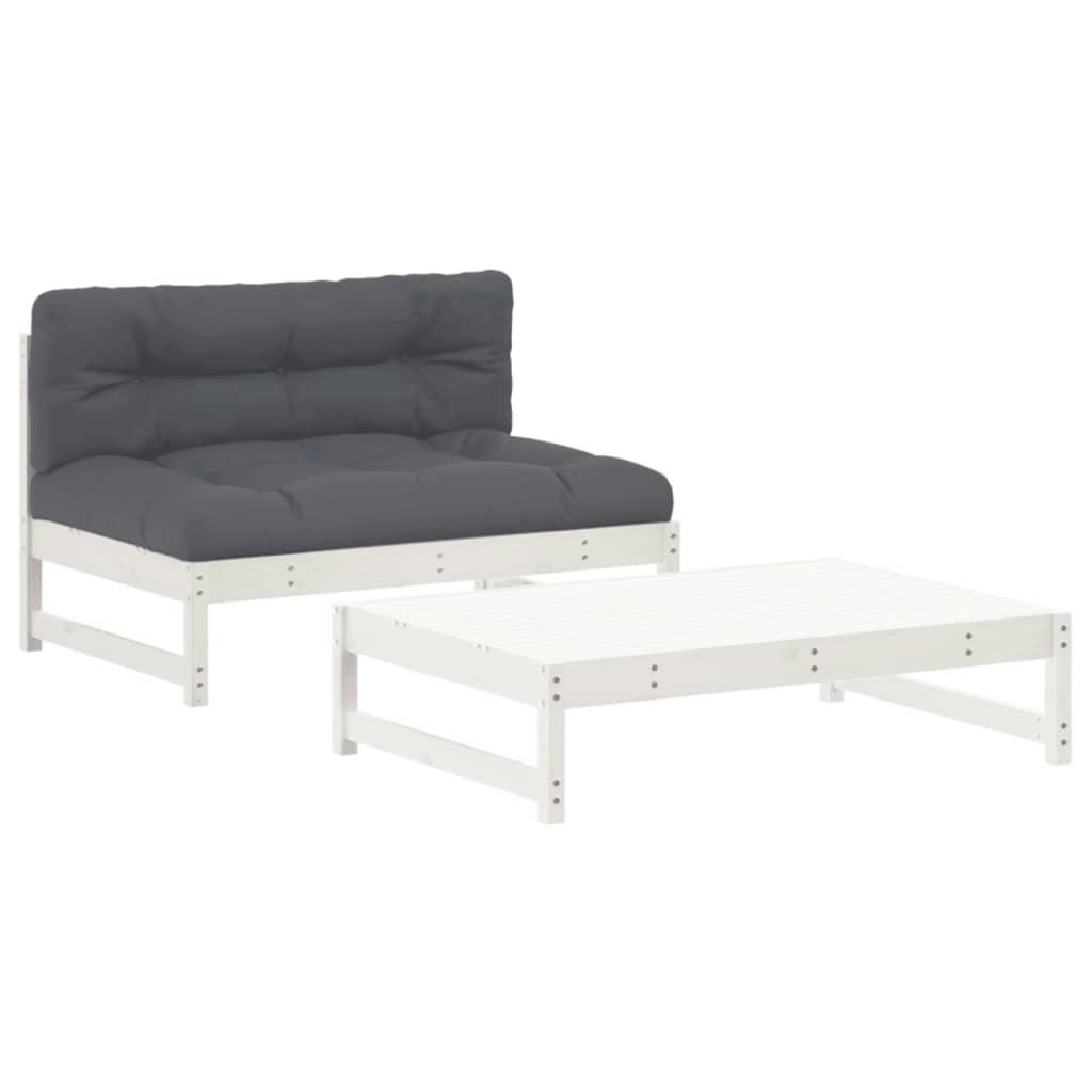 2 Piece Garden Lounge Set with Cushions White Solid Wood 3186103