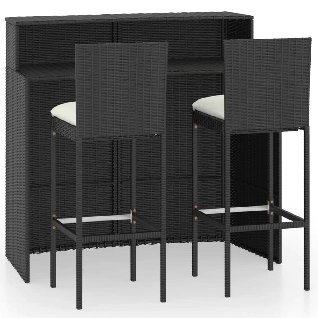 3 Piece Garden Bar Set with Cushions Black 3064881