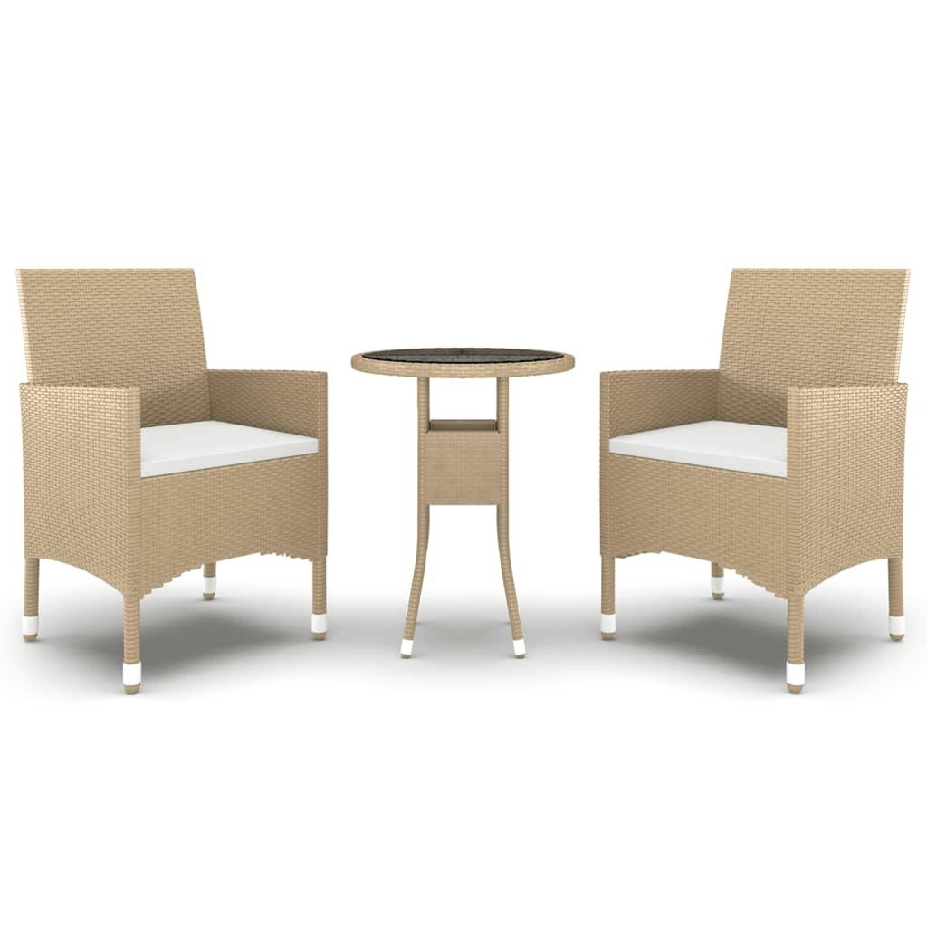 3 Piece Garden Dining Set Poly Rattan Beige 3058460