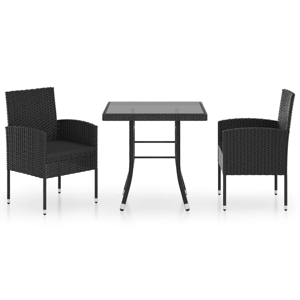 3 Piece Garden Dining Set Poly Rattan Black 3059411