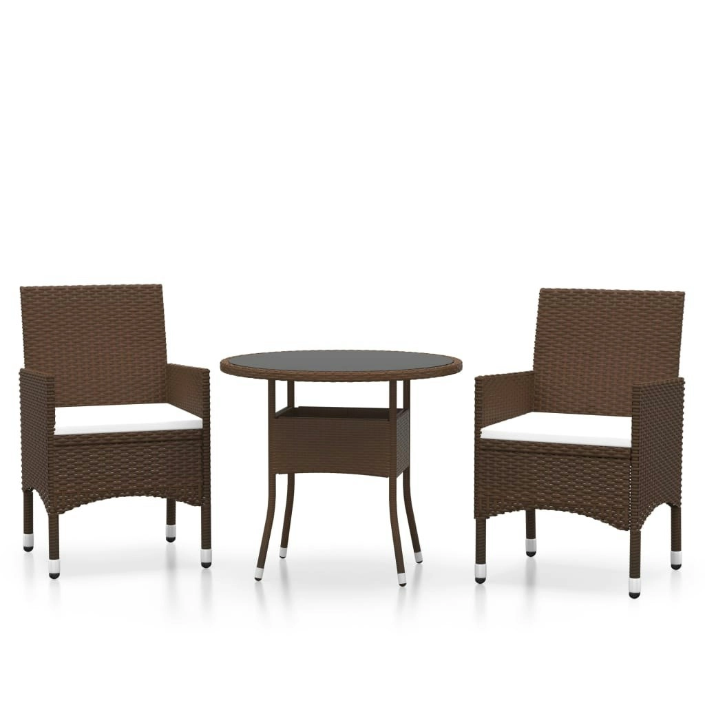 3 Piece Garden Dining Set Poly Rattan Brown 3058481