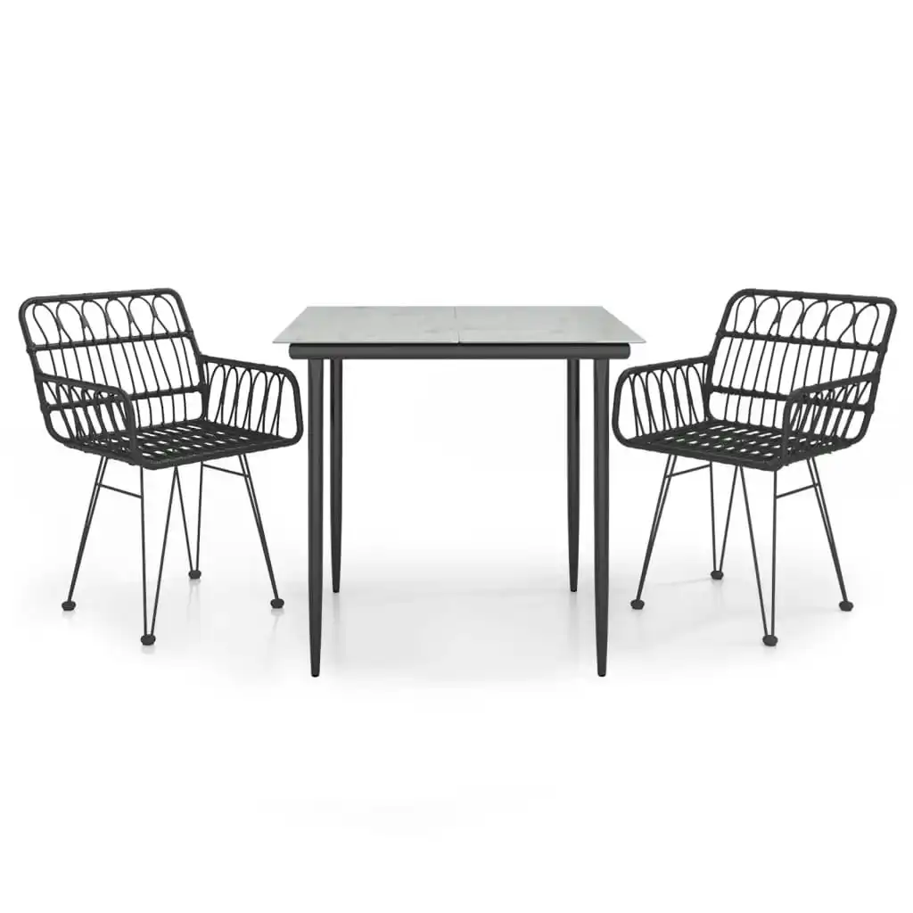 3 Piece Garden Dining Set Black Poly Rattan 3157852