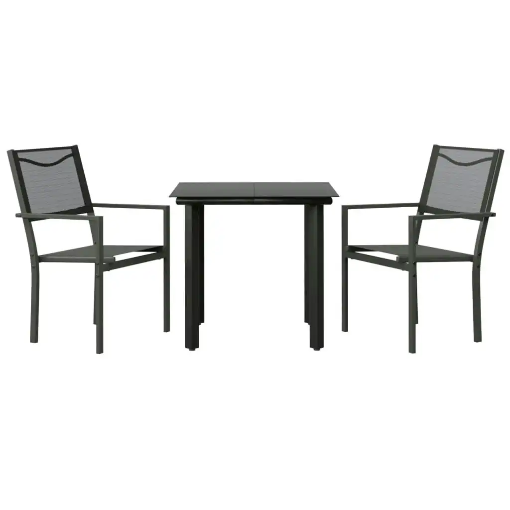 3 Piece Garden Dining Set Black Steel and Textilene 3200726