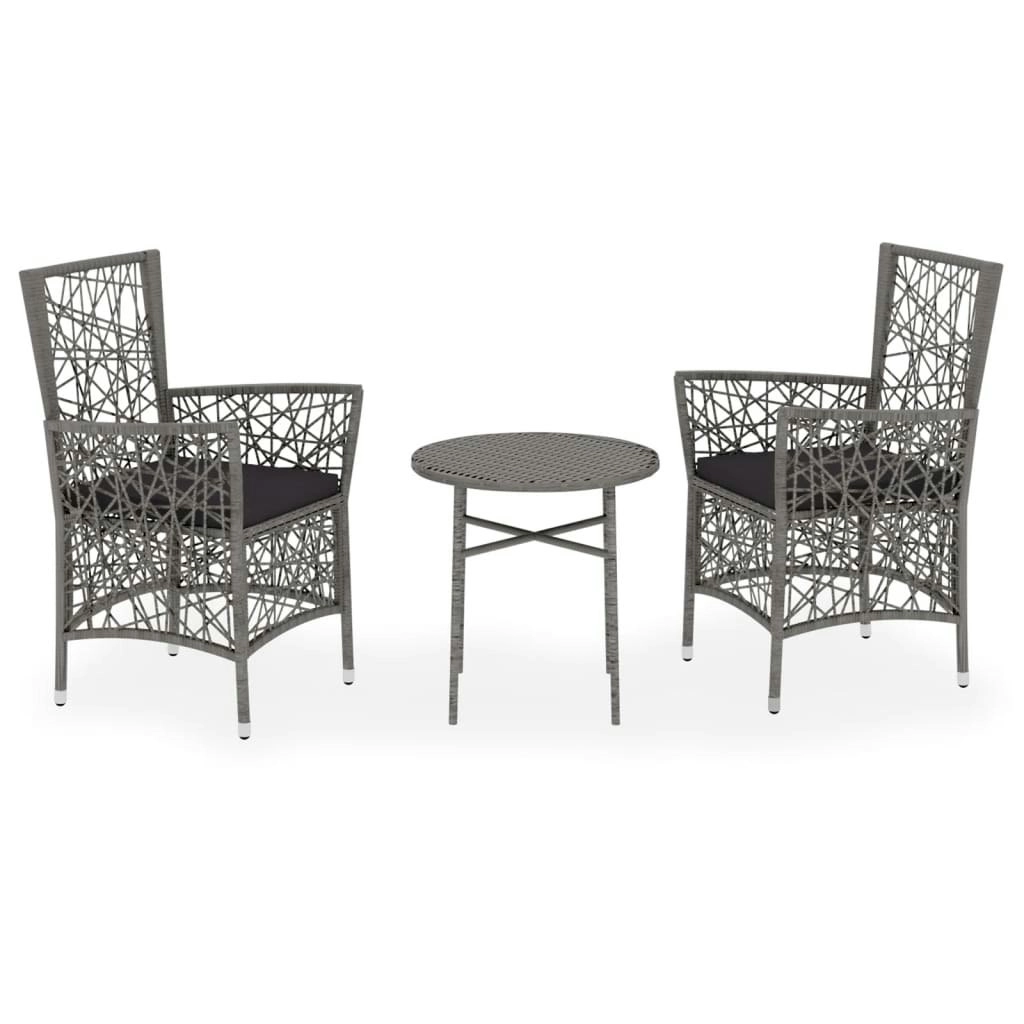 3 Piece Garden Dining Set Poly Rattan Grey 3098032